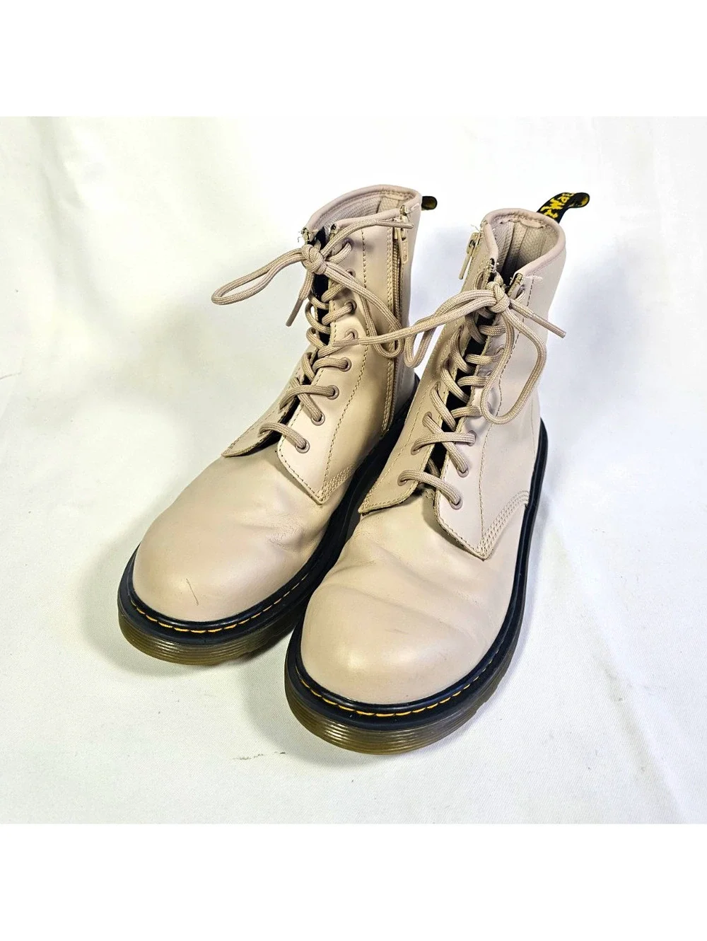 Dr. Martens Beige Leather Combat Ankle Boots Lace-Up Side Zip UK 4 US 5